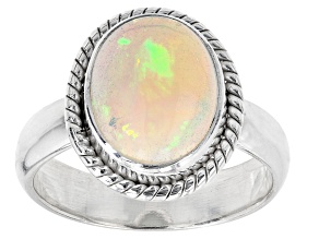 White Ethiopian Opal Sterling Silver Solitaire Ring 2.00ct