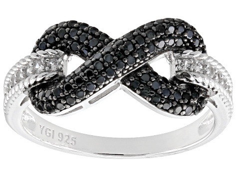 Black Spinel Rhodium Over Sterling Silver "Infinity" Ring 0.61ctw