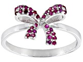 Red Lab Created Ruby Rhodium Over Sterling Silver "Bow" Ring 0.23ctw