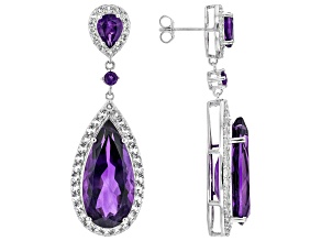 Purple Amethyst Sterling Silver Dangle Earrings 23.65ctw