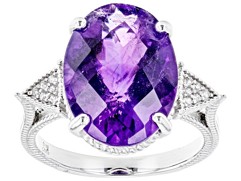 Purple Amethyst Rhodium Over Sterling Silver Ring