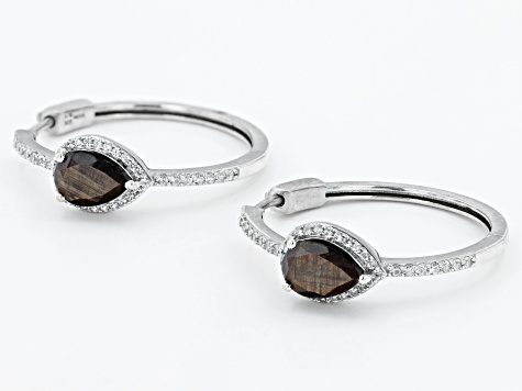 Golden Sheen Sapphire With White Zircon Platinum Over Sterling Silver Hoop Earrings 4.89ctw