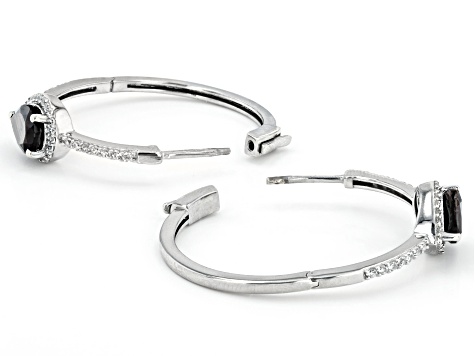 Golden Sheen Sapphire With White Zircon Platinum Over Sterling Silver Hoop Earrings 4.89ctw