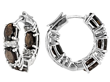 Picture of Brown Sapphire Platinum Over Sterling Silver Hoop Earrings 6.97ctw