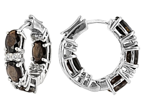 Brown Sapphire Platinum Over Sterling Silver Hoop Earrings 6.97ctw