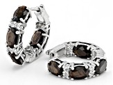 Brown Sapphire Platinum Over Sterling Silver Hoop Earrings 6.97ctw