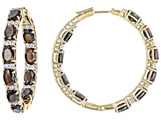 Brown Golden Sheen Sapphire 18k Yellow Gold Over Sterling Silver Hoop Earrings 17.77ctw