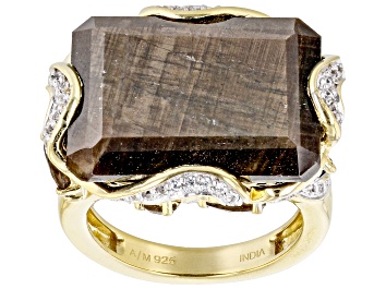 Picture of Brown Golden Sheen Sapphire 18k Yellow Gold Over Sterling Silver Ring 26.00ctw
