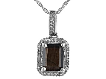 Picture of Brown Golden Sheen Sapphire Platinum Over Sterling Silver Pendant With Chain 2.73ctw