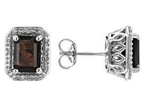 Brown Golden Sheen Sapphire Platinum Over Sterling Silver Stud Earrings 3.66ctw