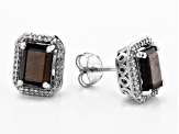 Brown Golden Sheen Sapphire Platinum Over Sterling Silver Stud Earrings 3.66ctw