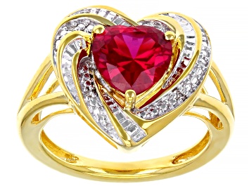 Picture of Red Lab Created Ruby 14k Yellow Gold Over Sterling Silver Ring 2.11ctw