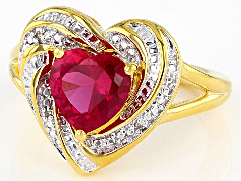 Red Lab Created Ruby 14k Yellow Gold Over Sterling Silver Ring 2.11ctw