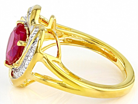 Red Lab Created Ruby 14k Yellow Gold Over Sterling Silver Ring 2.11ctw