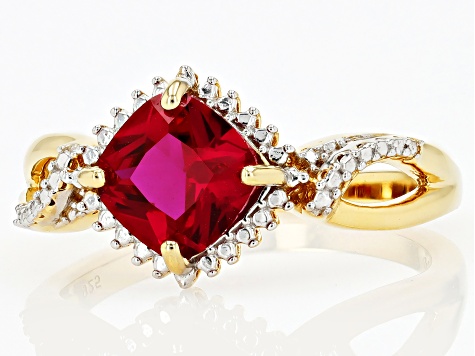 Red Lab Created Ruby 14k Yellow Gold Over Sterling Silver Ring 1.70ct