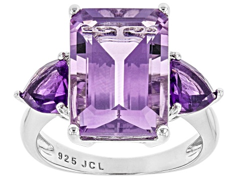 Purple Amethyst Rhodium Over Sterling Silver Ring 9.60ctw