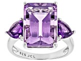 Purple Amethyst Rhodium Over Sterling Silver Ring 9.60ctw