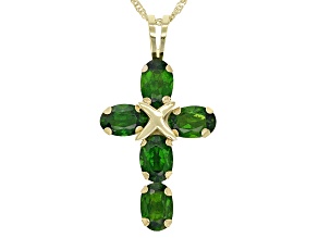 Green Chrome Diopside 10k Yellow Gold Cross Pendant With Chain 2.50ctw