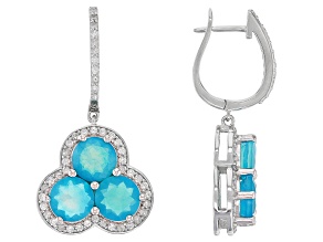 Blue Opal Rhodium Over Sterling Silver Earrings 4.50ctw