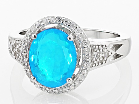 Blue Opal Rhodium Over Sterling Silver Ring 1.35ctw