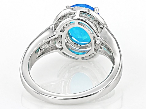 Blue Opal Rhodium Over Sterling Silver Ring 1.35ctw - DOK2440