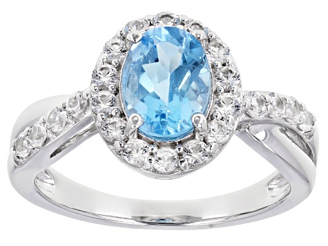 Swiss Blue Topaz Rhodium Over Sterling Silver Ring 2.19ctw