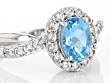 Swiss Blue Topaz Rhodium Over Sterling Silver Ring 2.19ctw