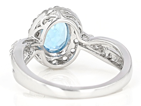 Swiss Blue Topaz Rhodium Over Sterling Silver Ring 2.19ctw