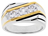 White Lab Sapphire Rhodium and 14K Yellow Gold Over Sterling Silver Men's Ring 1.85ctw