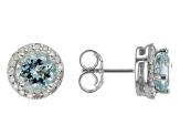 Blue Aquamarine Rhodium Over Sterling Silver Stud Earrings 1.05ctw