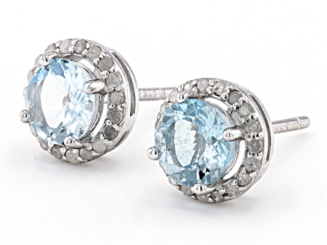 Blue Aquamarine Rhodium Over Sterling Silver Stud Earrings 1.05ctw