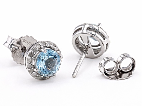 Blue Aquamarine Rhodium Over Sterling Silver Stud Earrings 1.05ctw