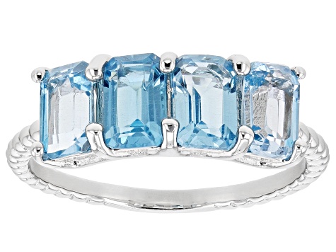 Swiss Blue Topaz Rhodium Over Sterling Silver Ring 2.20ctw