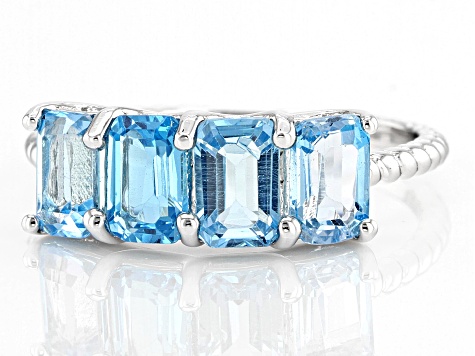 Swiss Blue Topaz Rhodium Over Sterling Silver Ring 2.20ctw