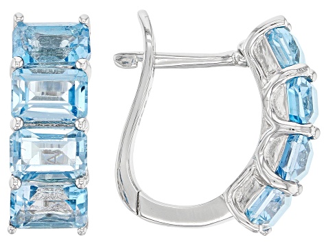 Swiss Blue Topaz Rhodium Over Sterling Silver Earrings 4.50ctw