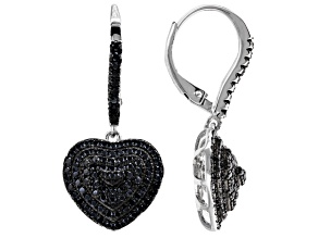 Black Spinel Rhodium Over Sterling Silver Heart Earrings 1.00ctw