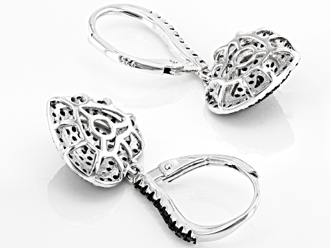 Black Spinel Rhodium Over Sterling Silver Heart Earrings 1.00ctw