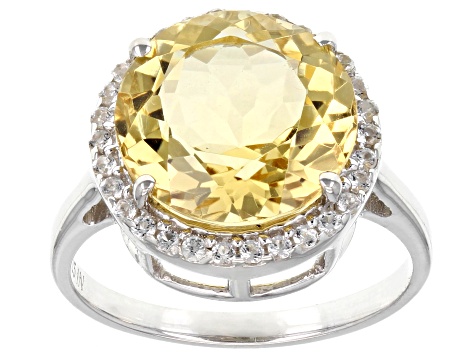 Yellow Citrine Rhodium Over Sterling Silver Ring 5.96ctw