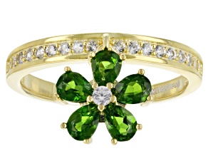 Green Chrome Diopside 18k Yellow Gold Over Sterling Silver Charm Ring 1.08ctw