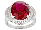 Red Lab Created Ruby Rhodium Over Sterling Silver Ring 7.55ctw