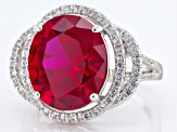 Red Lab Created Ruby Rhodium Over Sterling Silver Ring 7.55ctw