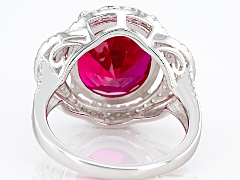 Red Lab Created Ruby Rhodium Over Sterling Silver Ring 7.55ctw