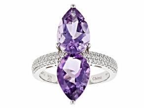 Purple Amethyst Rhodium Over Sterling Silver Ring 5.72ctw