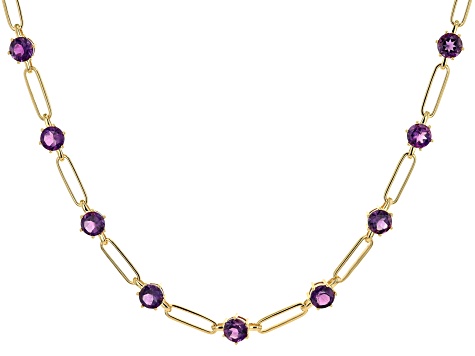 Purple African Amethyst 14k Yellow Gold Over Sterling Silver Paperclip Necklace 17.50ctw