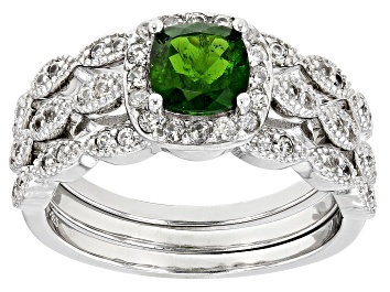 Picture of Green Chrome Diopside Rhodium Over Sterling Silver Ring Set 1.58ctw