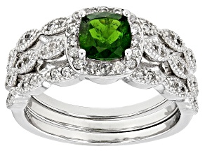 Green Chrome Diopside Rhodium Over Sterling Silver Ring Set 1.58ctw
