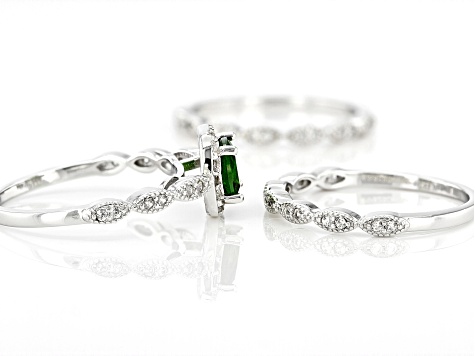 Green Chrome Diopside Rhodium Over Sterling Silver Ring Set 1.58ctw