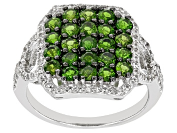 Picture of Green Chrome Diopside Rhodium Over Sterling Silver Cluster Ring 2.28ctw