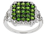 Green Chrome Diopside Rhodium Over Sterling Silver Cluster Ring 2.28ctw