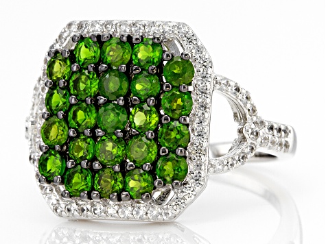 Green Chrome Diopside Rhodium Over Sterling Silver Cluster Ring 2.28ctw